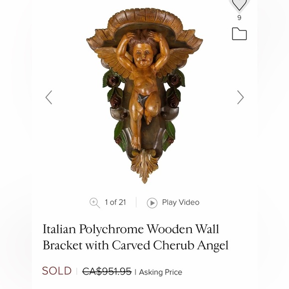 Italian Polvchrome Wooden Wall
Bracket with Carved Cherub Angel Antique RARE - Picture 7 of 7